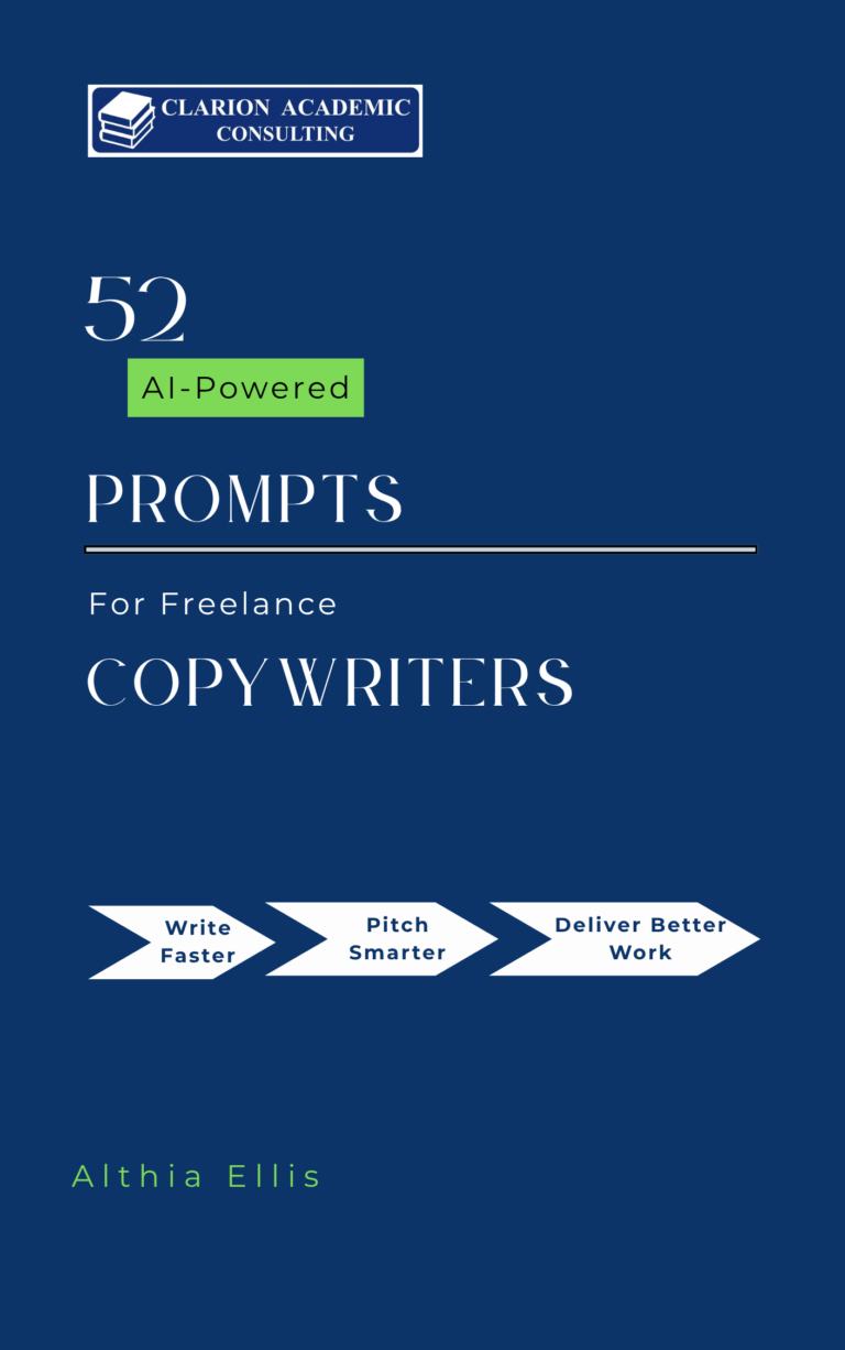 Cover of 52 AI-Powered Prompts for Freelance Copywriters, a downloadable prompt pack from Clarion Academic Consulting